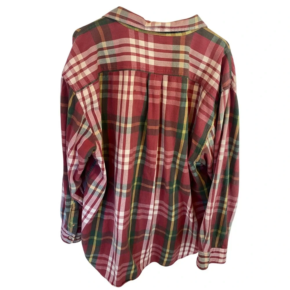 Vintage Banana Republic Mens Plaid Long Sleeve Button Down‎ Shirt Red Green XL